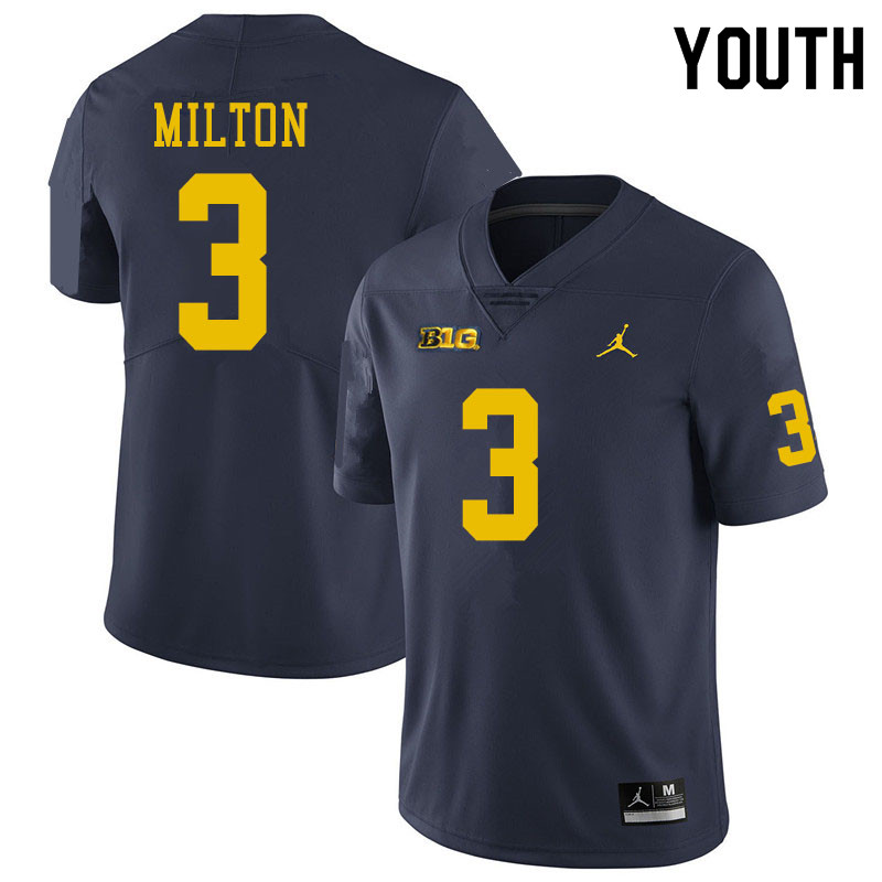 Youth #3 Joe Milton Michigan Wolverines College Football Jerseys Sale-Navy